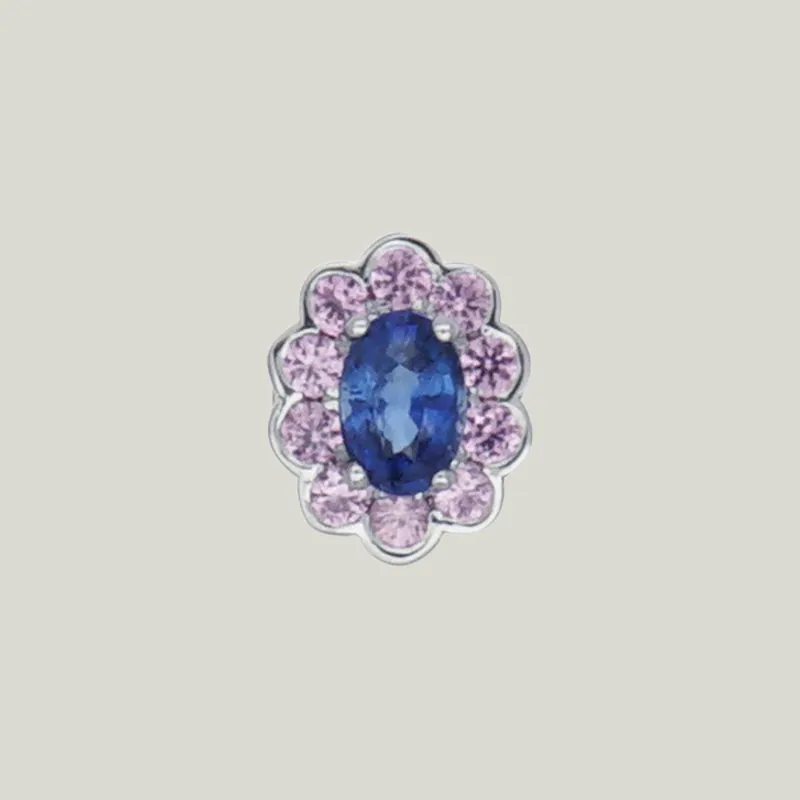 Blue & Pink Oval Flower Charm - Stoned Fine Jewelry (Consigned)
