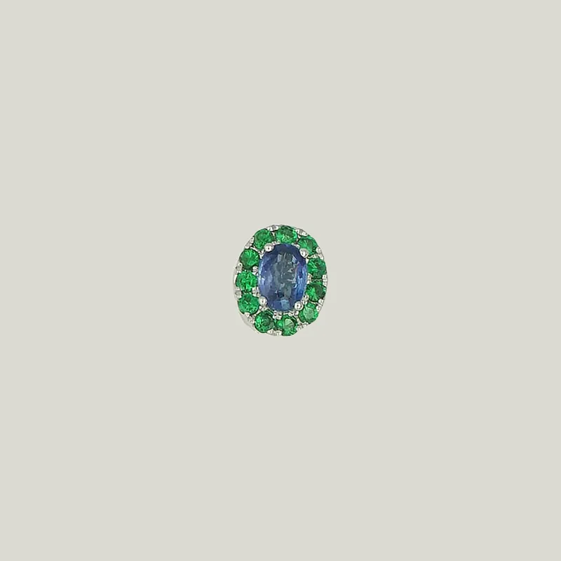 Sapphire Oval Charm Earring with Tsavorite Frame - Stoned Fine Jewelry (Consigned)
