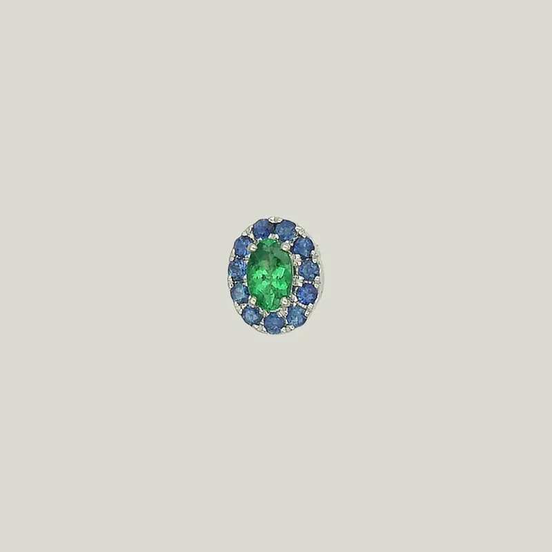 Tsavorite Oval Charm Earring with Sapphire Frame - Stoned Fine Jewelry (Consigned)