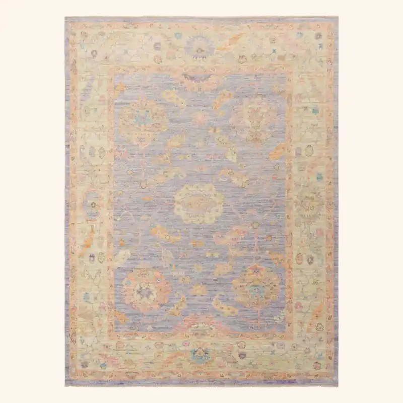 Purple & Green Traditional Turkish Oushak Wool Rug - 8' x 9'6"