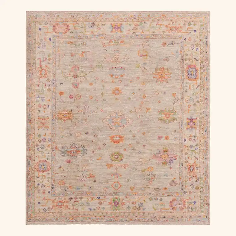 Multicolored Traditional Turkish Oushak Wool Rug - 7'11" x 9'3"