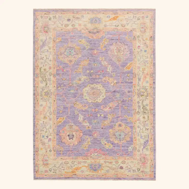 Purple Traditional Turkish Oushak Wool Rug - 5' x 7'