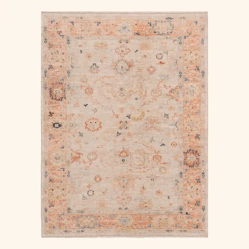 Beige & Orange Traditional Turkish Oushak Wool Rug - 4'11" x 6'8"