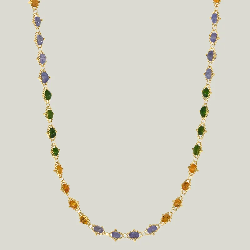 Green Tourmaline, Garnet, Tanzanite 18k Woven Necklace - Amali (Consigned)