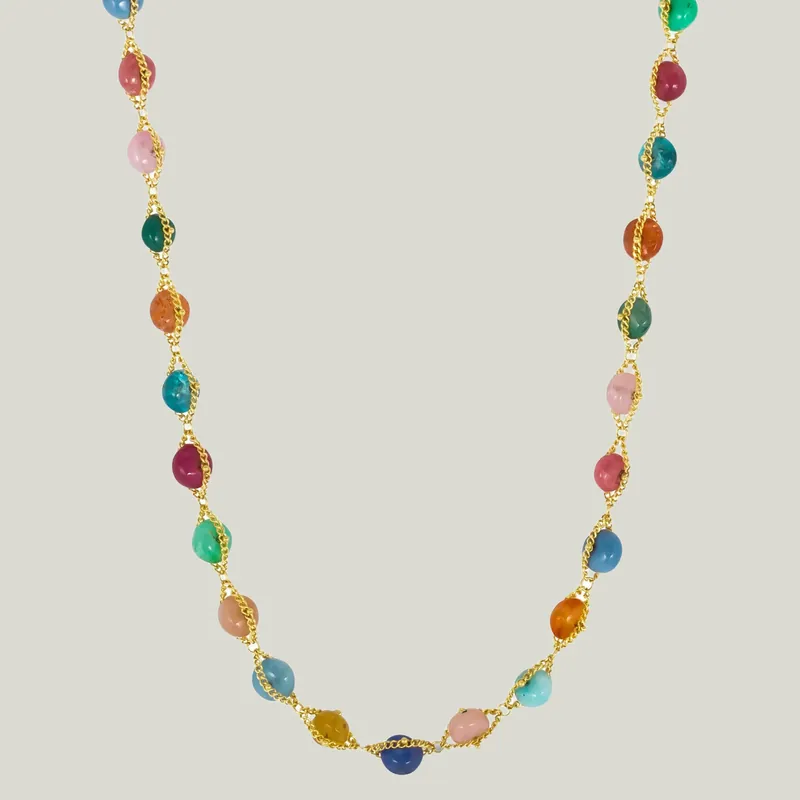 Multi-Stone 18k Woven Necklace