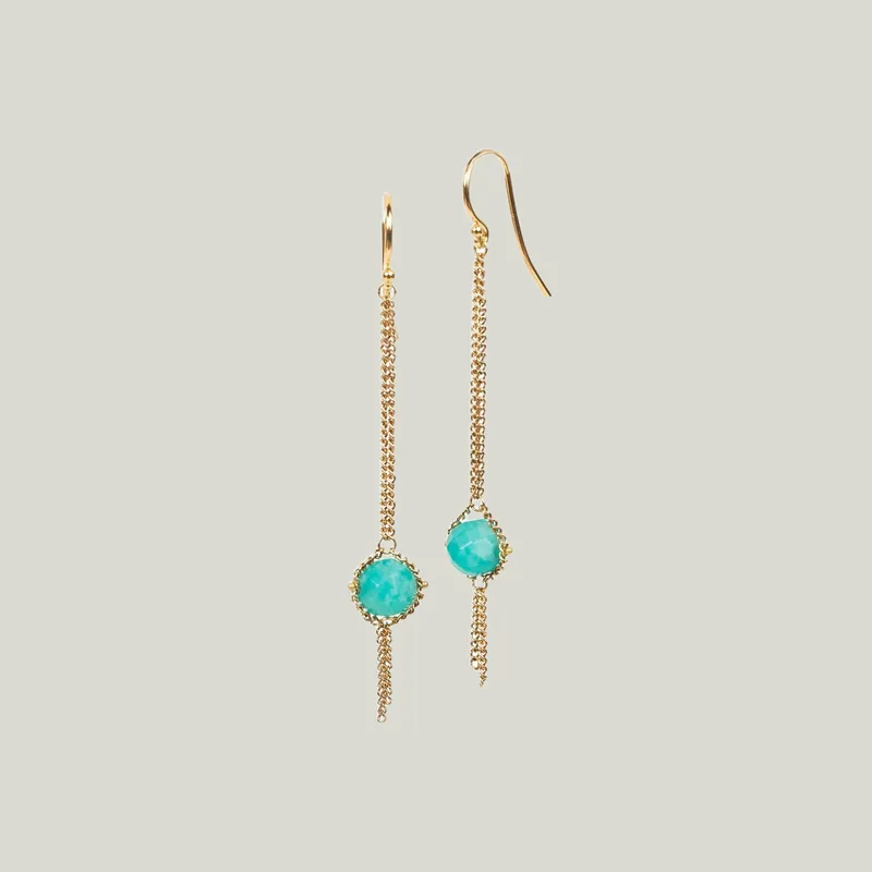 Amazonite 18k Textile Drop Earrings - Amali (Consigned)
