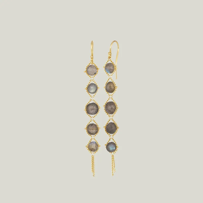 Labradorite 18k Graduated Textile Earrings - Amali (Consigned)