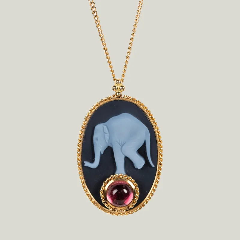 Carved Agate Cameo, Tourmaline 18k Limited Edition Necklace - Amali (Consigned)