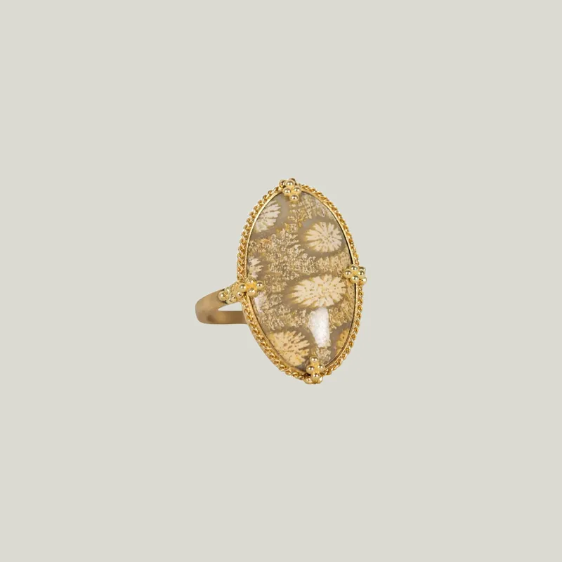 Medium Fossilized Coral 18k One of a Kind Ring - Amali (Consigned)