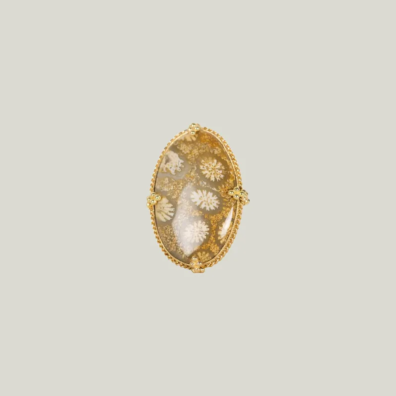 Large Fossilized Coral 18k One-of-a-Kind Ring