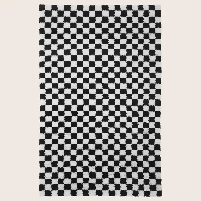 Black & White Contemporary Wool Cotton Blend Rug - MDN Rugs LLC