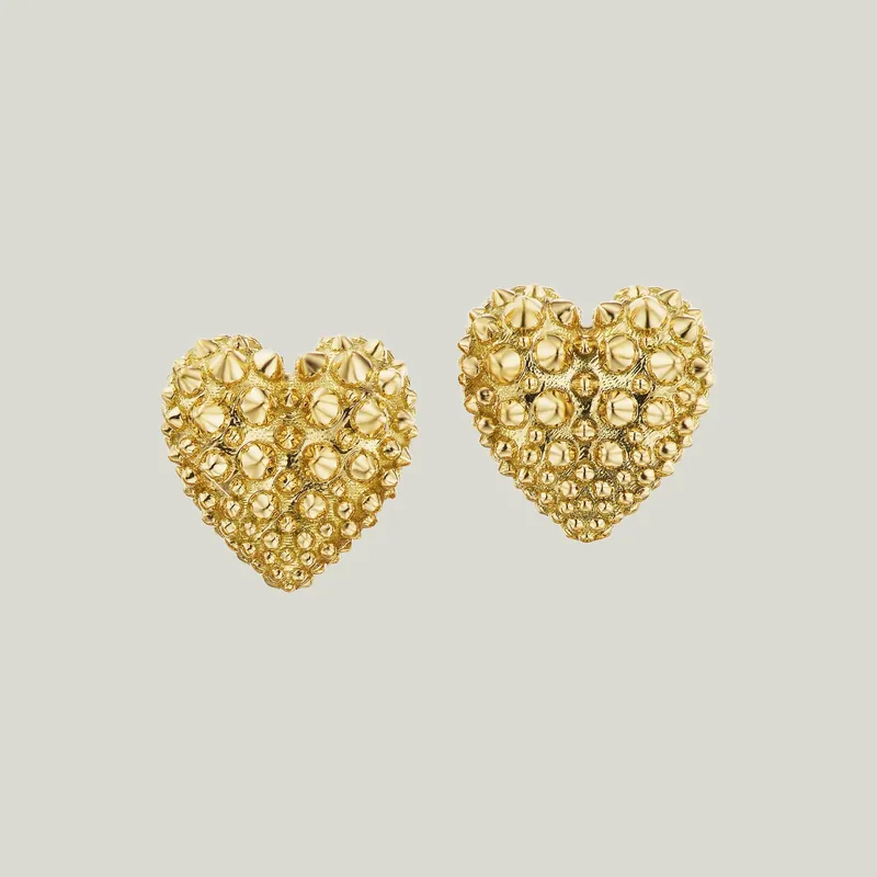 Pierce Your Heart Gold Heart Stud Earrings - AnaKatarina Design (Consigned)