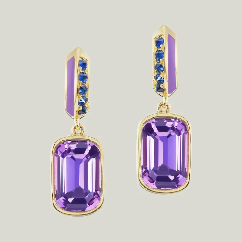 Sweet, Happy Life Amethyst Blue Sapphire Drop Earrings - AnaKatarina Design (Consigned)
