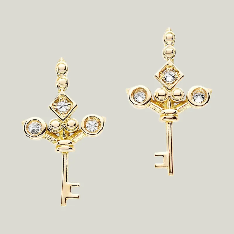 Impeccable Words Yellow Gold Love Key Studs - AnaKatarina Design (Consigned)