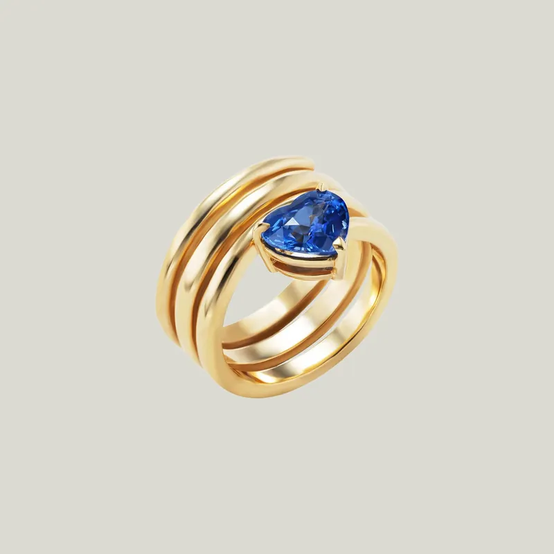 Blue Jean Sapphire Spiral Heart Cut Pinky Ring - Stoned Fine Jewelry (Consigned)