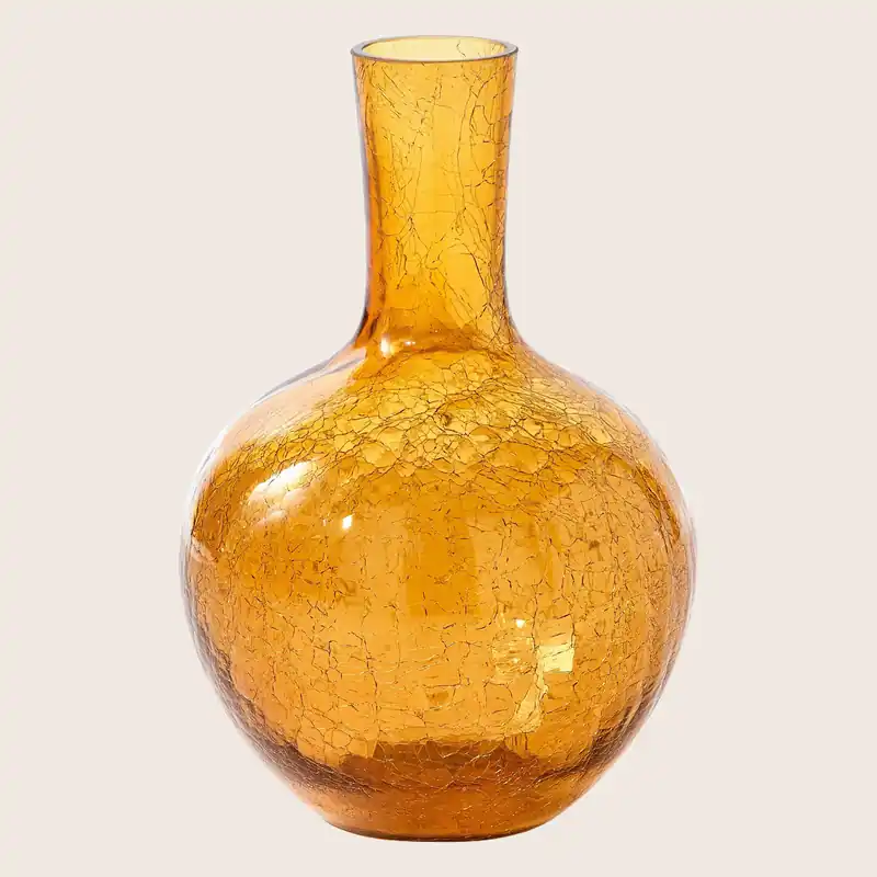 Crackled Glass Ball Body Vase in Yellow - POLSPOTTEN