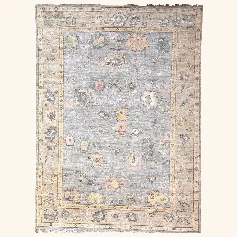 Blue Traditional Oushak Silk Rug - 12' x 16'