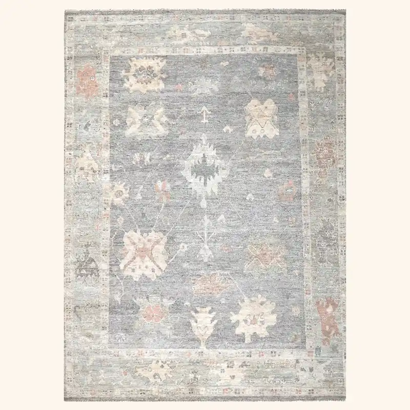 Light Grey Traditional Oushak Silk Rug - Maya Trades
