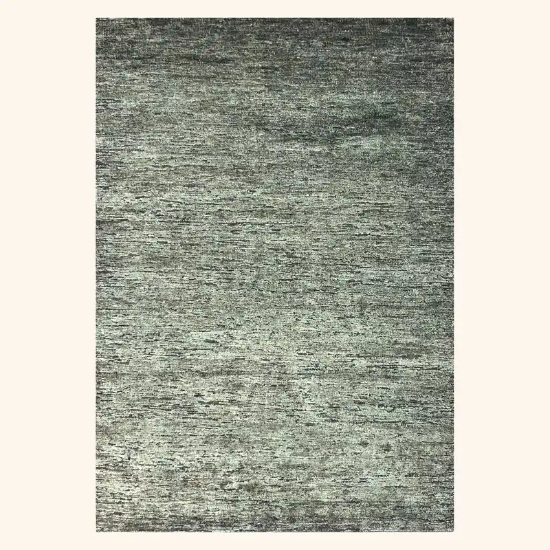 Green Solid Textured Wool Silk Blend Rug - 6' x 9'