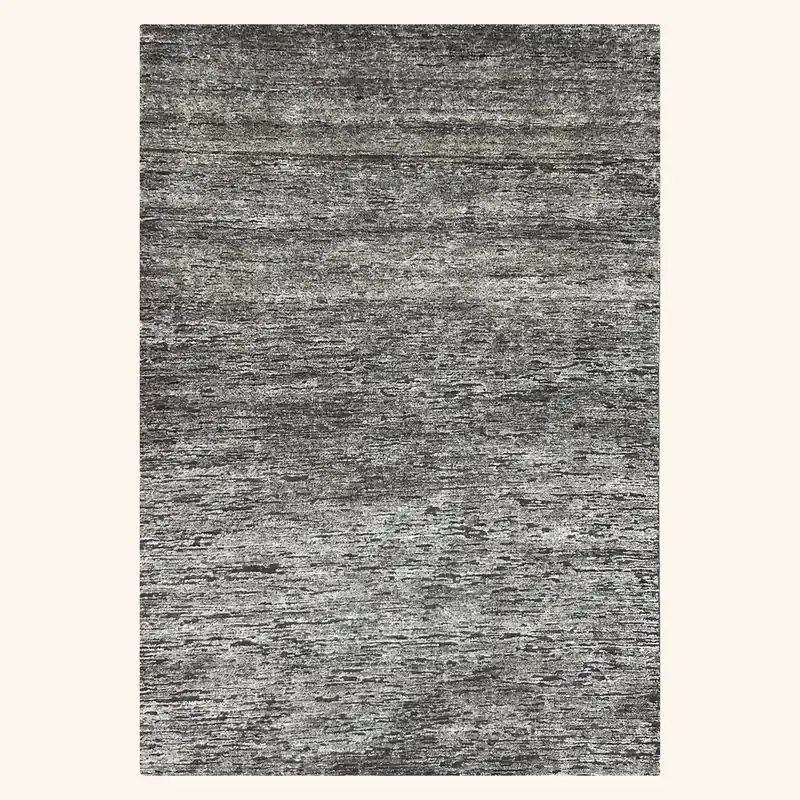 Grey Solid Textured Wool Silk Blend Rug - 6' x 9'