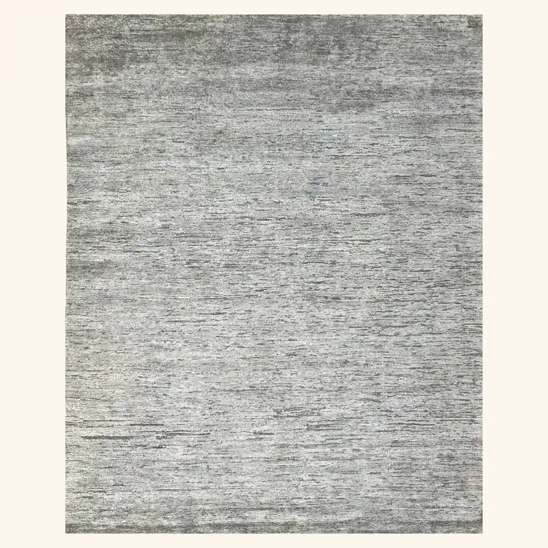 Grey Solid Textured Wool Silk Blend Rug - 8' x 10'