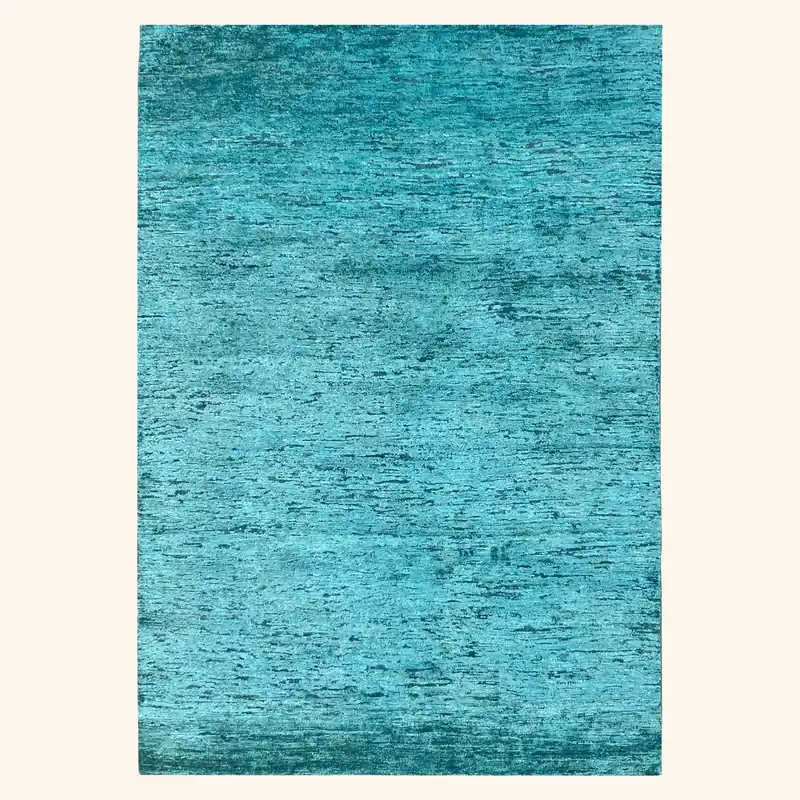Blue Solid Textured Wool Silk Blend Rug - 6' x 9'