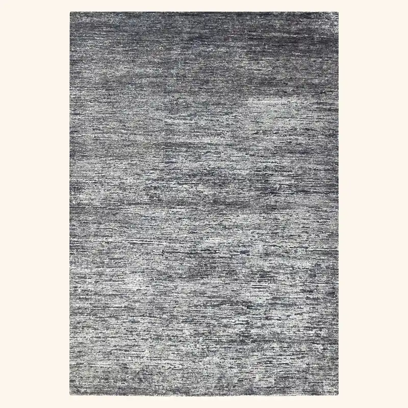 Black Solid Textured Wool Silk Blend Rug - 6' x 9'