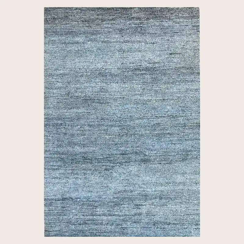 Blue Solid Textured Silk Rug - 8' x 10'