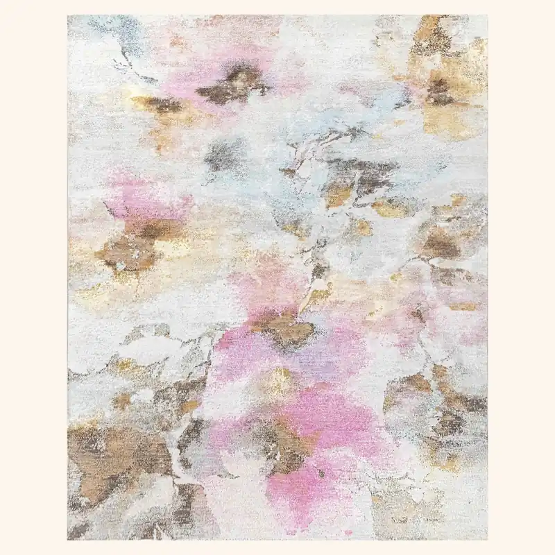 Multicolored Contemporary Silk Wool Rug - 8' x 10'