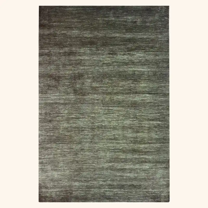 Green Solid Wool Silk Blend Rug - 6' x 9'