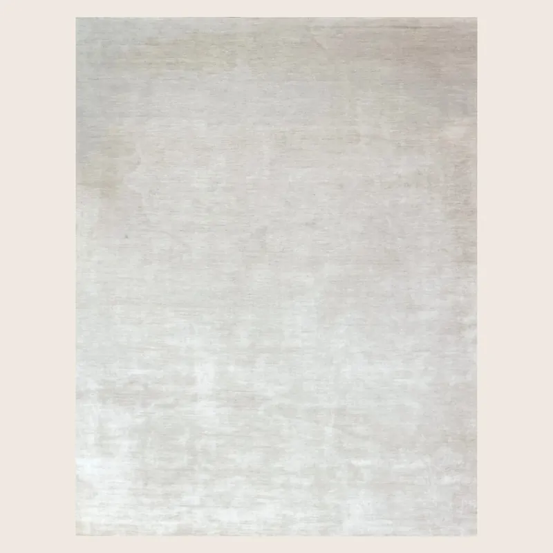 Ivory Solid Wool Silk Blend Rug - 9' x 12'