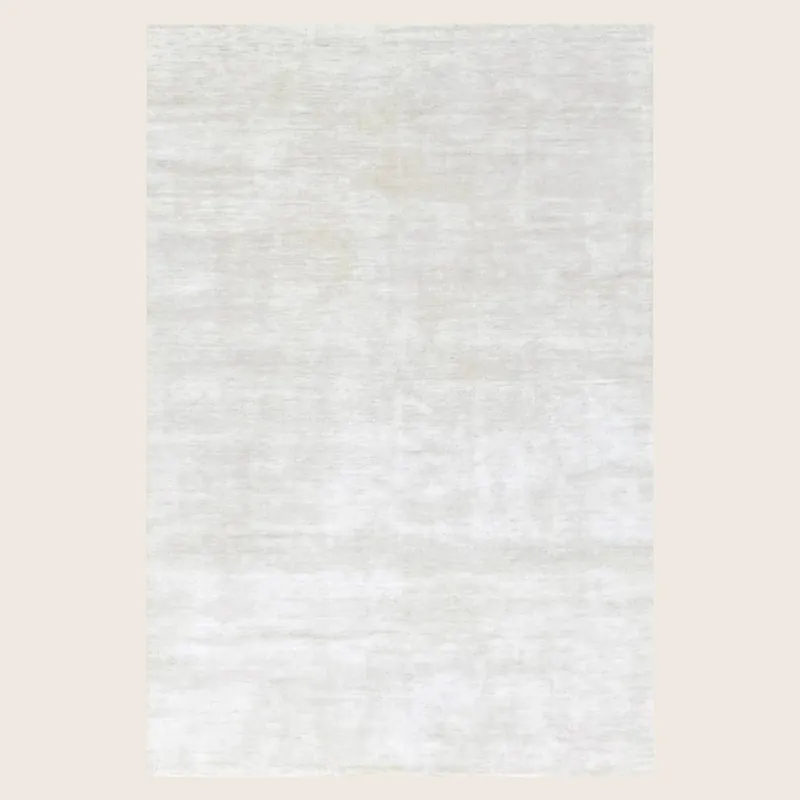 Ivory Solid Wool Silk Blend Rug - 6' x 9'