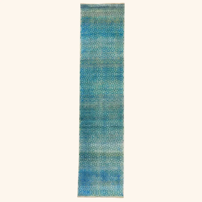Blue Alchemy Contemporary Wool Silk Blend Rug - 2'10" x 12'4"