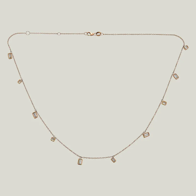 Contemporary 14K Rose Gold Baguette Diamond Scatter Necklace - Odeon Collection (Leased)