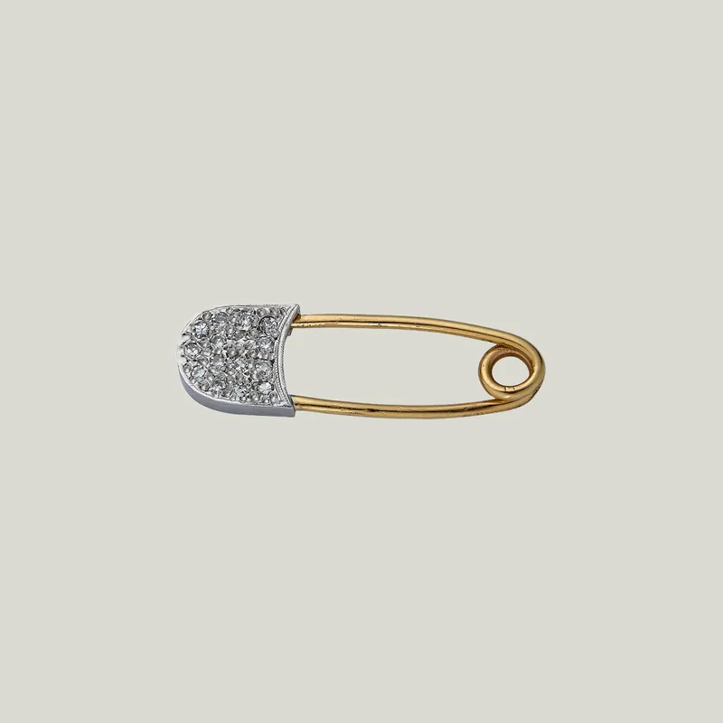 Vintage 14K Yellow and White Gold Diamond Safety Pin - Odeon Collection (Leased)