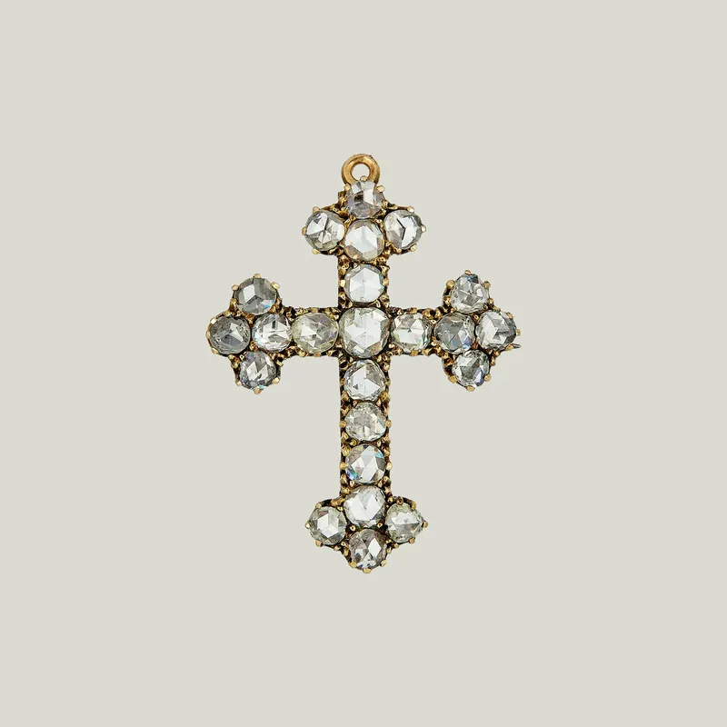 Victorian 15K Yellow Gold Diamond Cross Pendant - Odeon Collection (Leased)