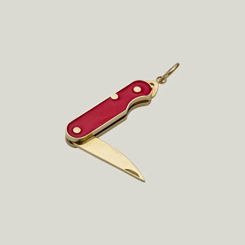 Vintage 14K Yellow Gold and Enamel Pocket Knife Charm - Odeon Collection (Leased)