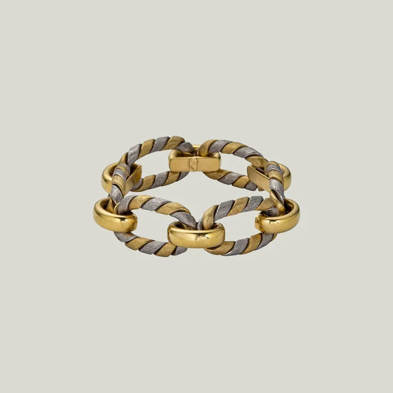 Vintage 18K Yellow and White Gold Oval Link Flexible Bracelet - Odeon Collection (Leased)