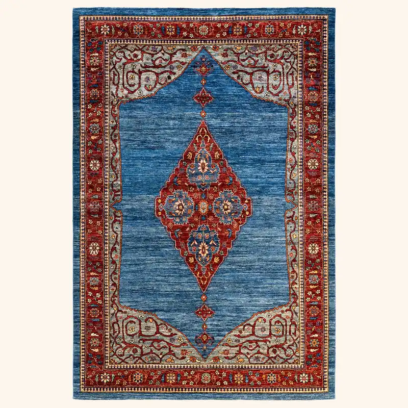 Blue & Red Traditional Serapi Wool Rug - 6'3" x 9'4"