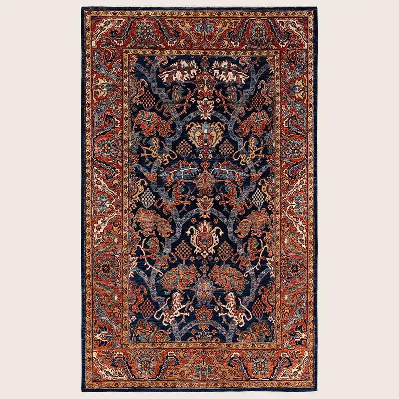 Blue & Red Traditional Serapi Wool Rug - 6' x 9'9"