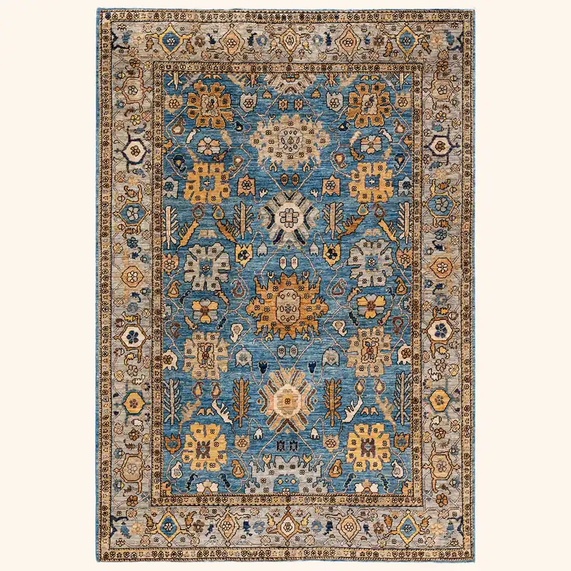 Blue Traditional Serapi Wool Rug - 6'2" x 8'10"