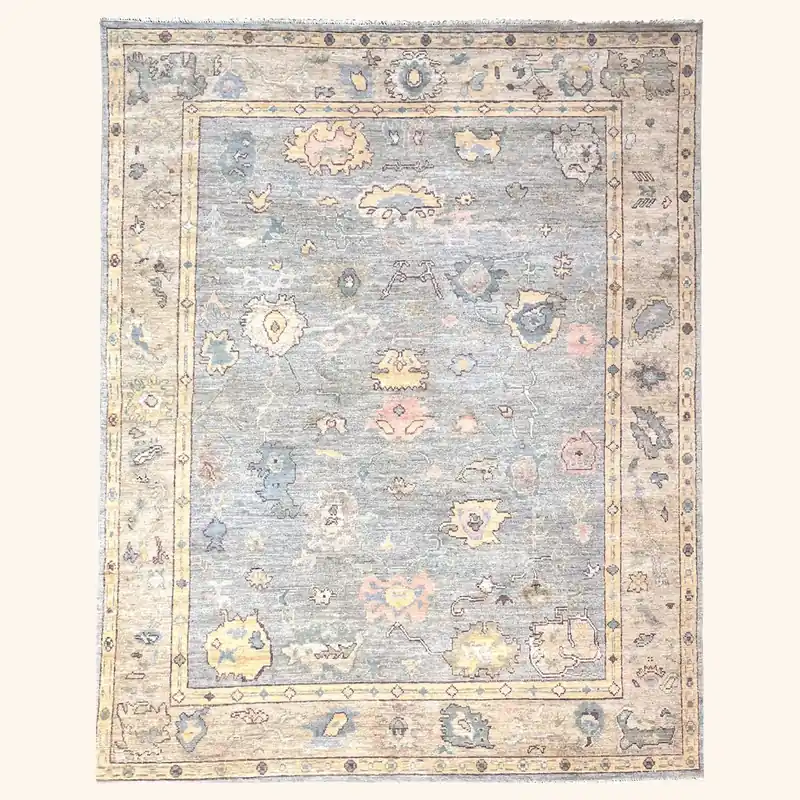 Blue Traditional Oushak Silk Rug - 9' x 12'
