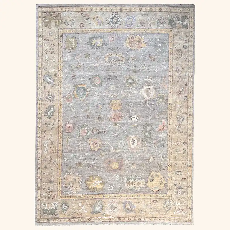 Blue Traditional Oushak Silk Rug - 10' x 14'
