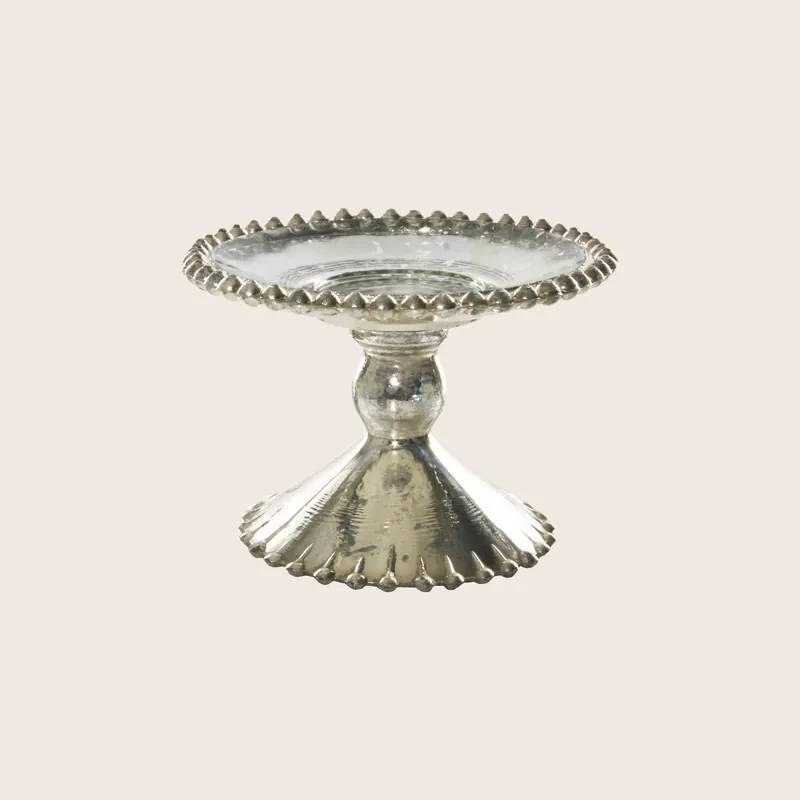 Antique Silver Dotted Edge Glass Plate - Shishi