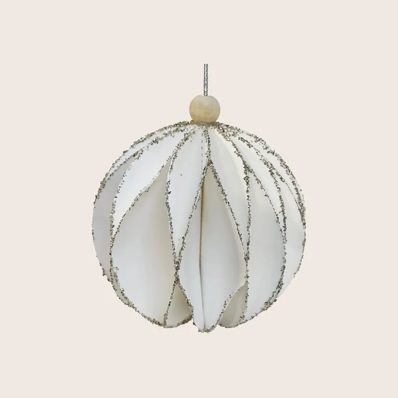 Paper Ball White with Silver Glass Glitter Ornament - Shishi
