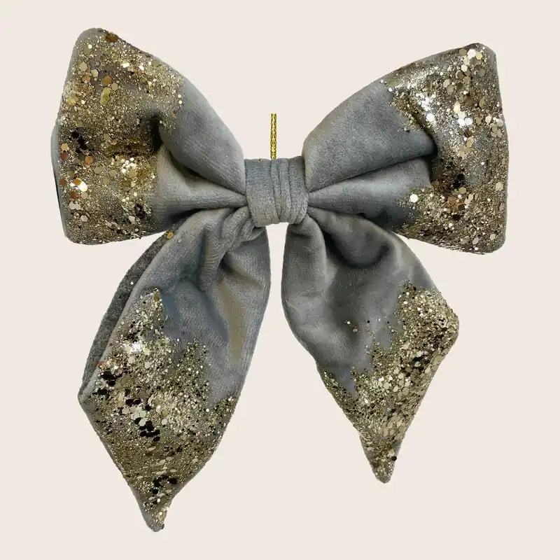 Glitter Velvet Bow Ornament - Shishi