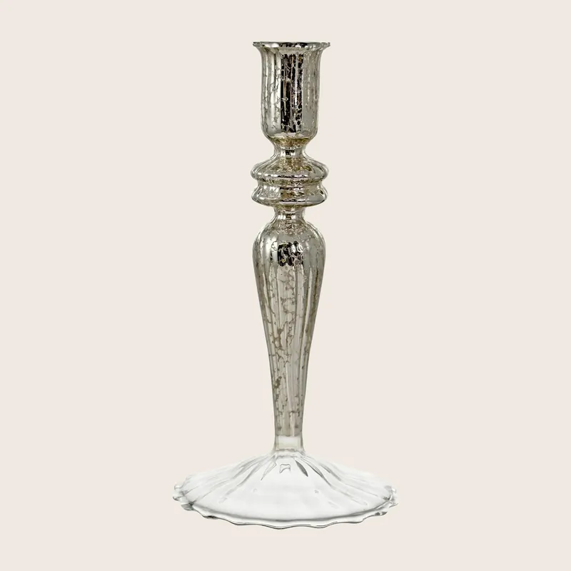 Lined Antique Silver Glass Candleholder - Shishi