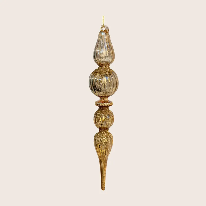 Assorted Antique Gold Glittered Glass Drop Ornament - Shishi