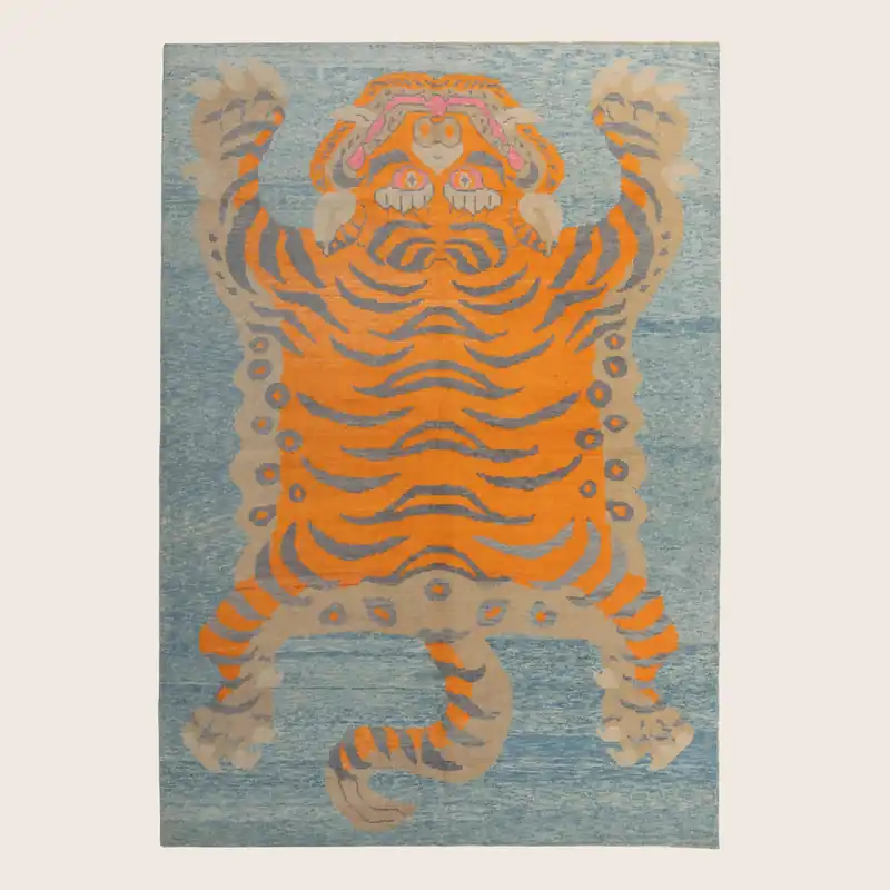 Blue Contemporary Tiger Wool Rug - 6'11" x 10'5"