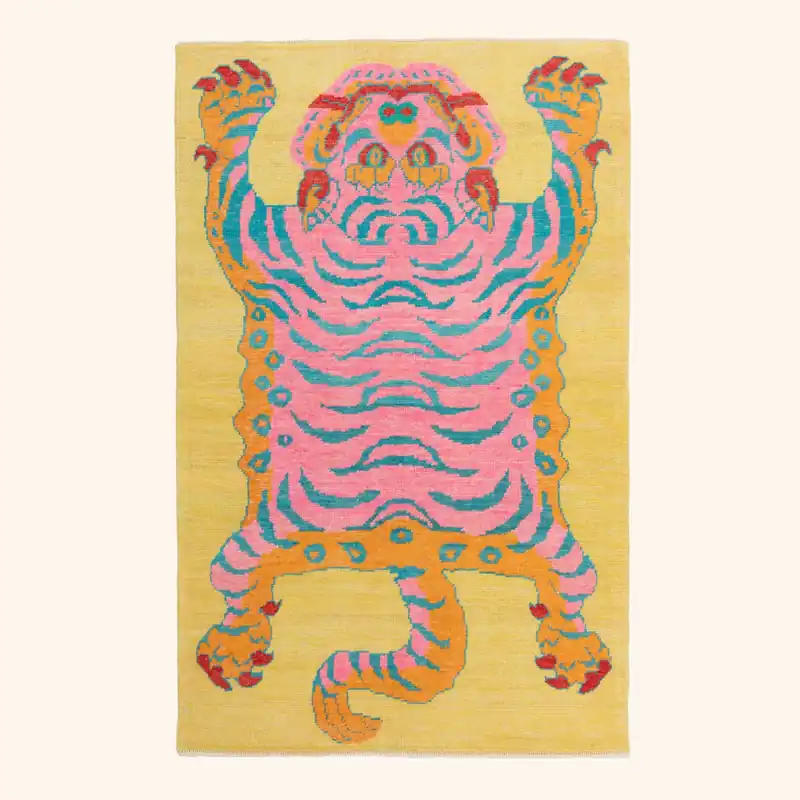 Yellow Contemporary Tiger Wool Rug - 4'1" x 6'4"